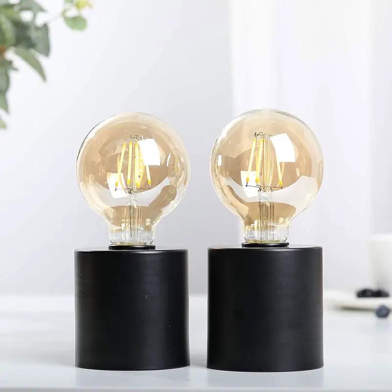 JHY DESIGN 7in tall black battery-powered table lamp set of 2 with clear glass globe bulbs