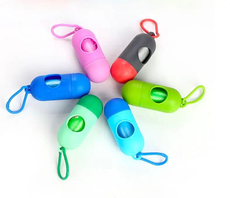 AdTec dog poop bag dispenser set in six bright colors with carabiner loops