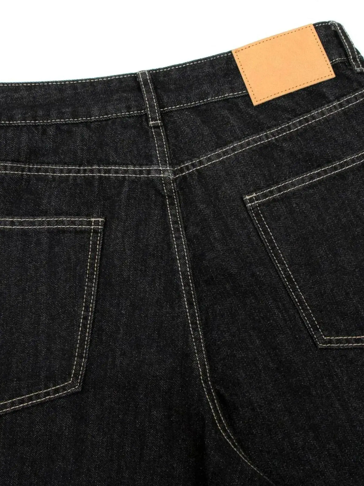 Men's wide-leg denim shorts in dark indigo cotton-stretch with back pockets and loose fit.