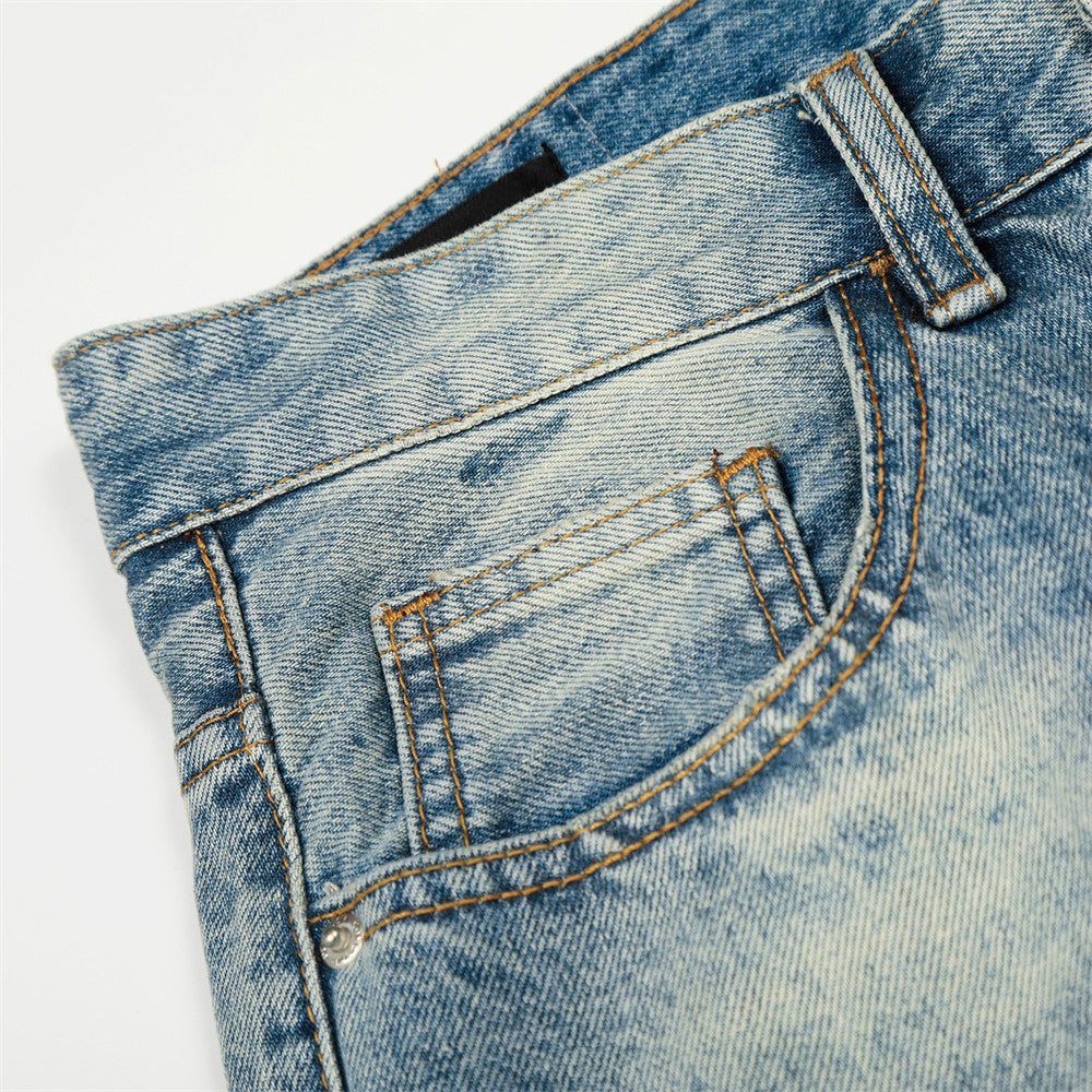Polish White Washed Denim Jeans by eprolo, blue denim fabric