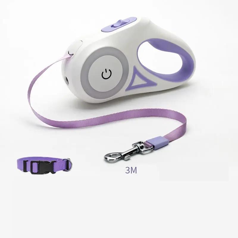 AdTec retractable dog leash with purple strap and metal clip, 3M length for small/medium dogs