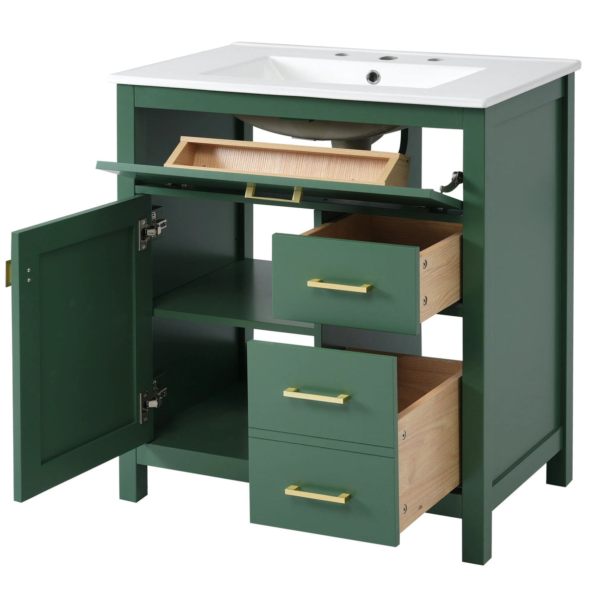 30-Inch Green Bathroom Vanity with Ceramic Sink and Ample Storage - Ideal Choice for Small Bathrooms by eprolo