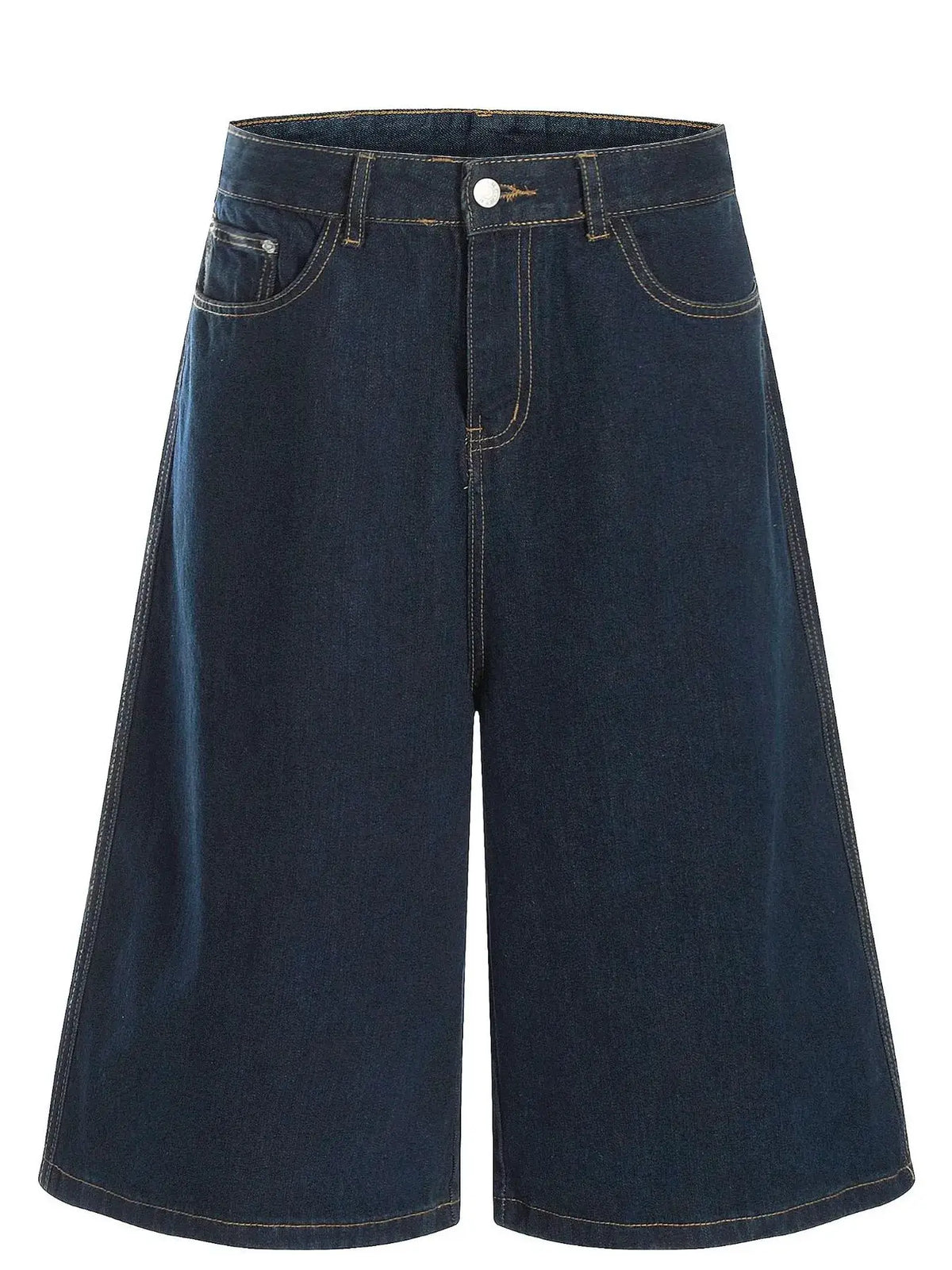 Oversized men's wide-leg denim shorts, 100% cotton, dark blue, Trendsi.