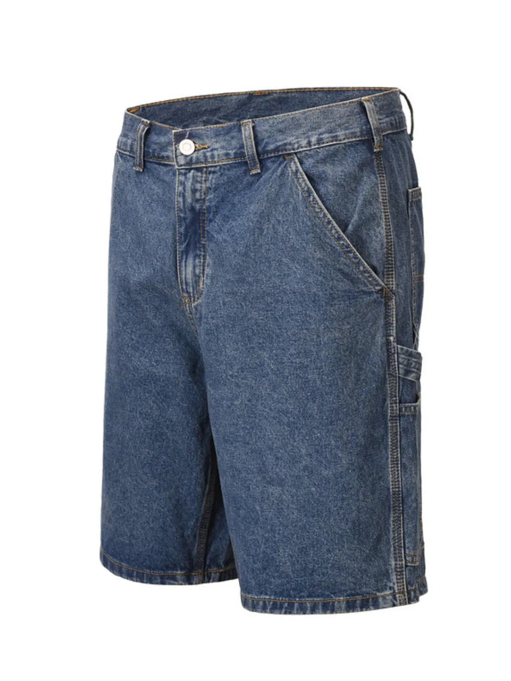 Men's washed denim Bermuda shorts in blue by eprolo with belt loops and side cargo pocket