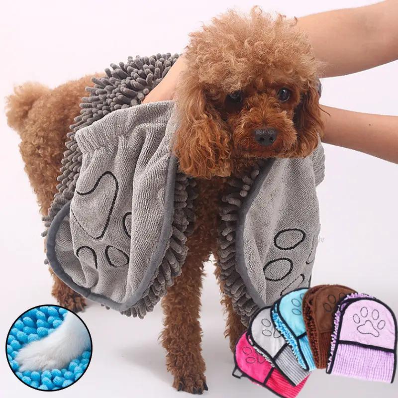 AdTec gray microfiber dog towel bathrobe set with quick-dry pet towels and paw-print accents