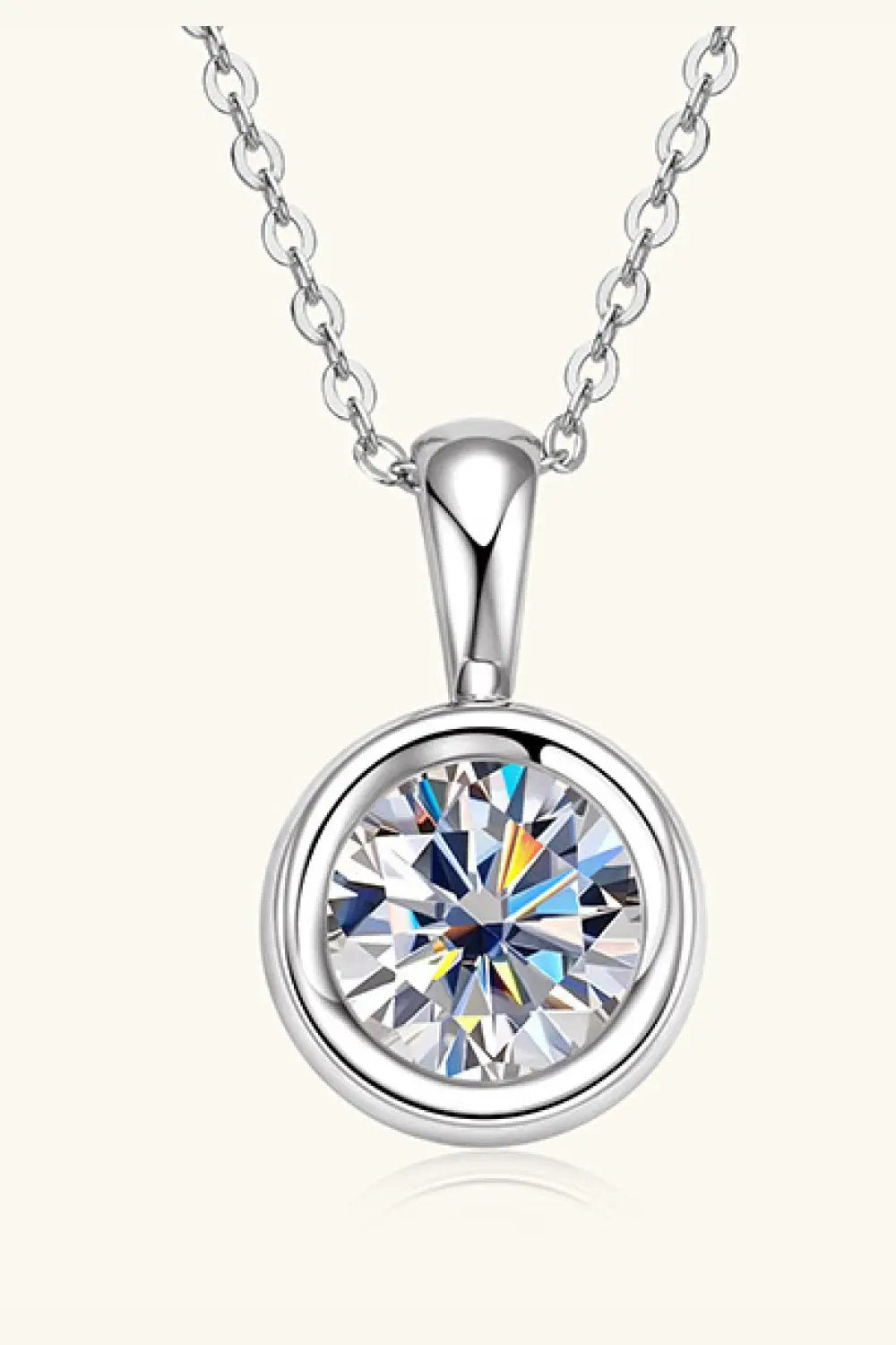 2 Carat Moissanite Pendant Necklace in sterling silver with bezel setting