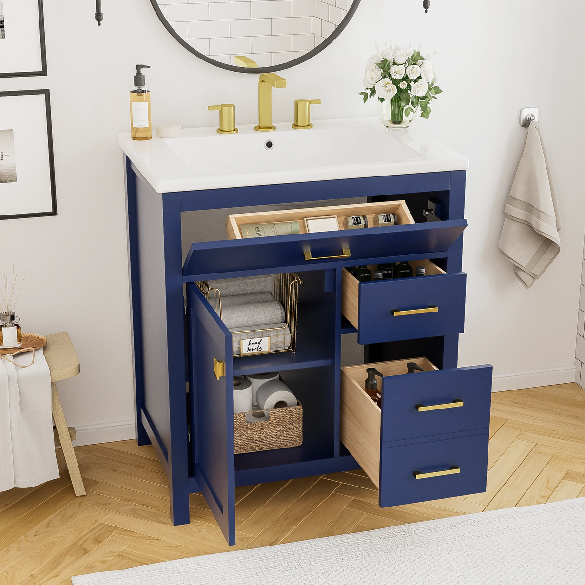 30-Inch Blue Bathroom Vanity with Ceramic Sink and Ample Storage - Ideal Choice for Small Bathrooms by eprolo