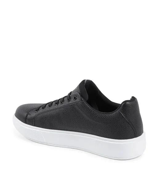 V Italia Mens Sneaker Black pebbled leather with white sole