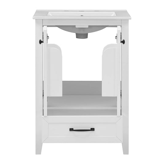 24" Bathroom Vanity with Sink, Bathroom Vanity Cabinet with One Drawer and Doors, Solid Wood and MDF, White by eprolo