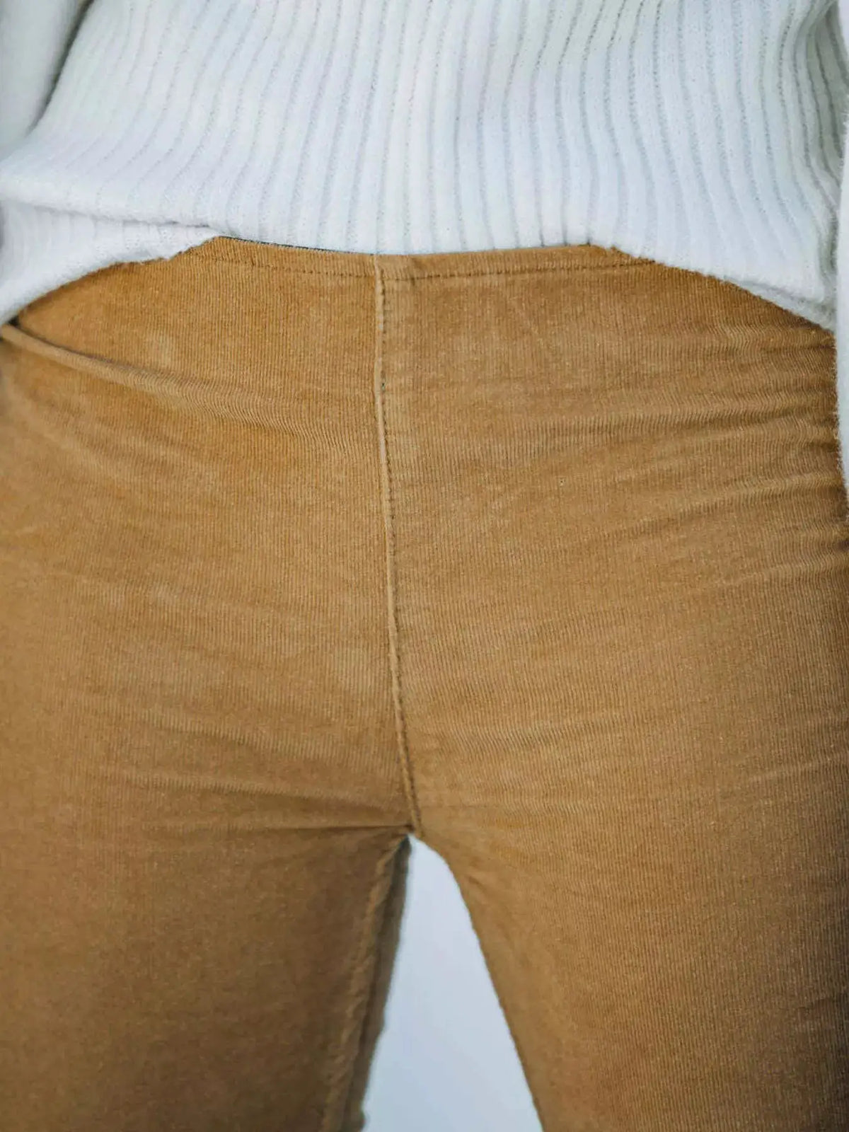 Corduroy flare pants plus-size in camel brown by Trendsi