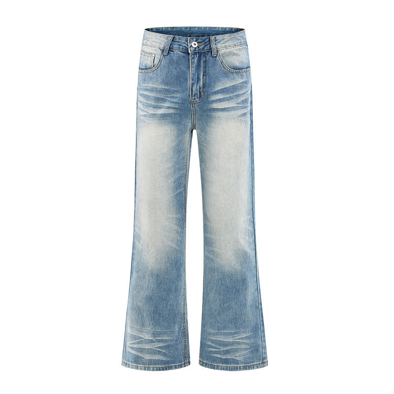 Style Wrinkle Catwhisker Flared Jeans for Men by eprolo, light-wash denim with whisker fades