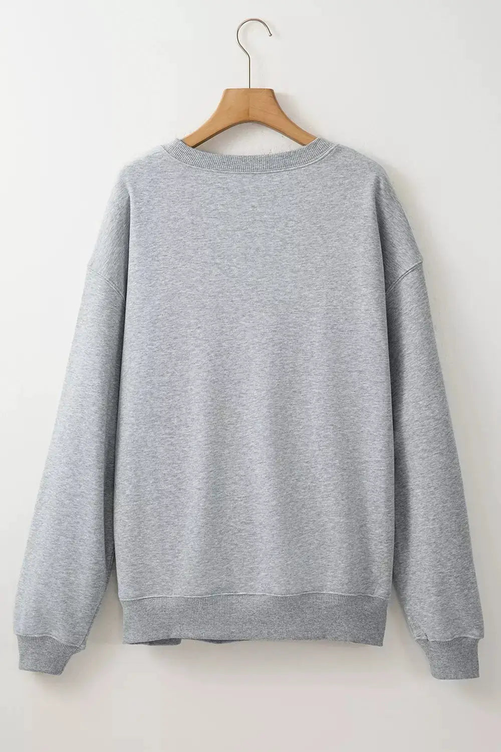 PUMPKIN SEASON oversized gray pullover sweatshirt on hanger (back view)