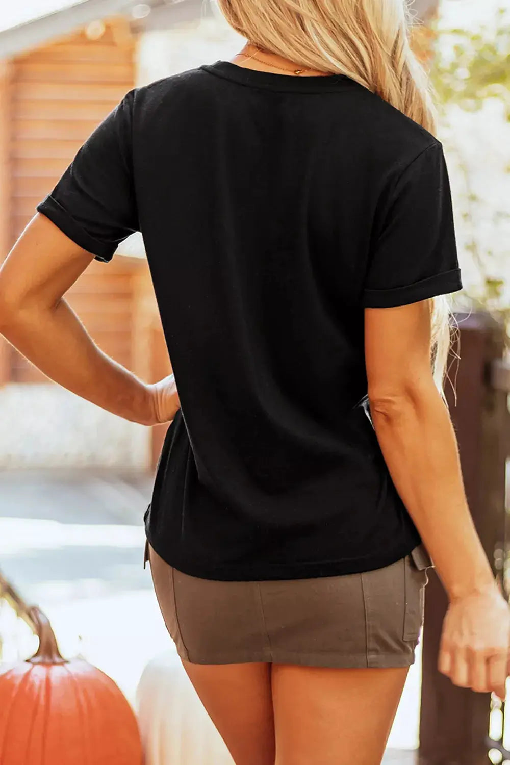 Full Size Halloween Ghost Graphic Short Sleeve T-Shirt Plus Size in black, back view