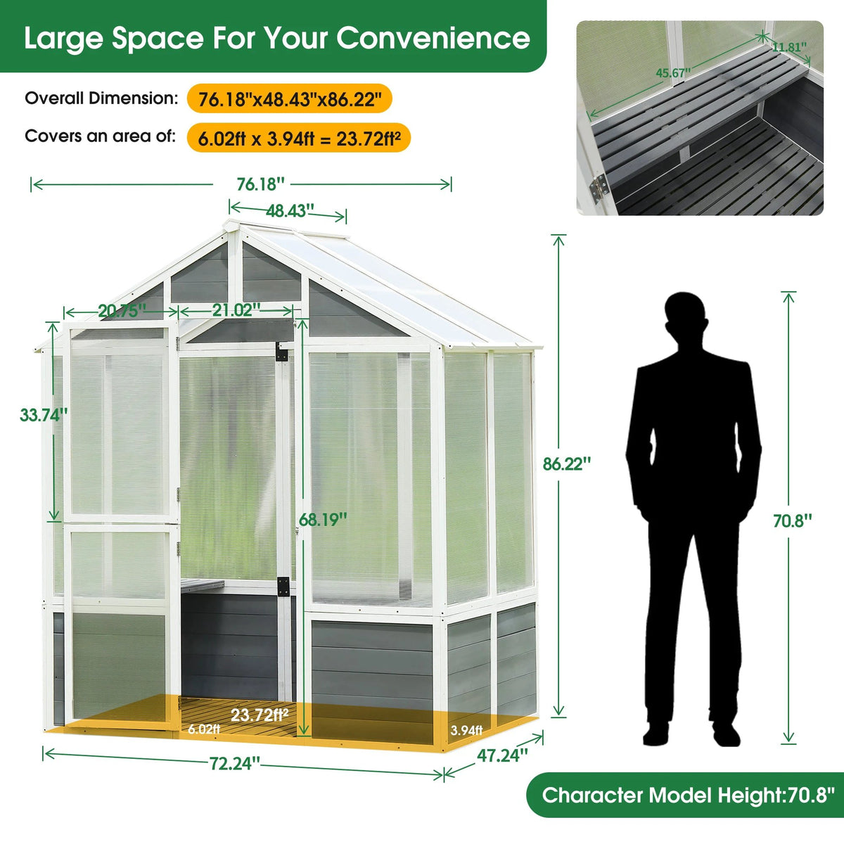 76''x48''x86'' Polycarbonate Greenhouse by eprolo