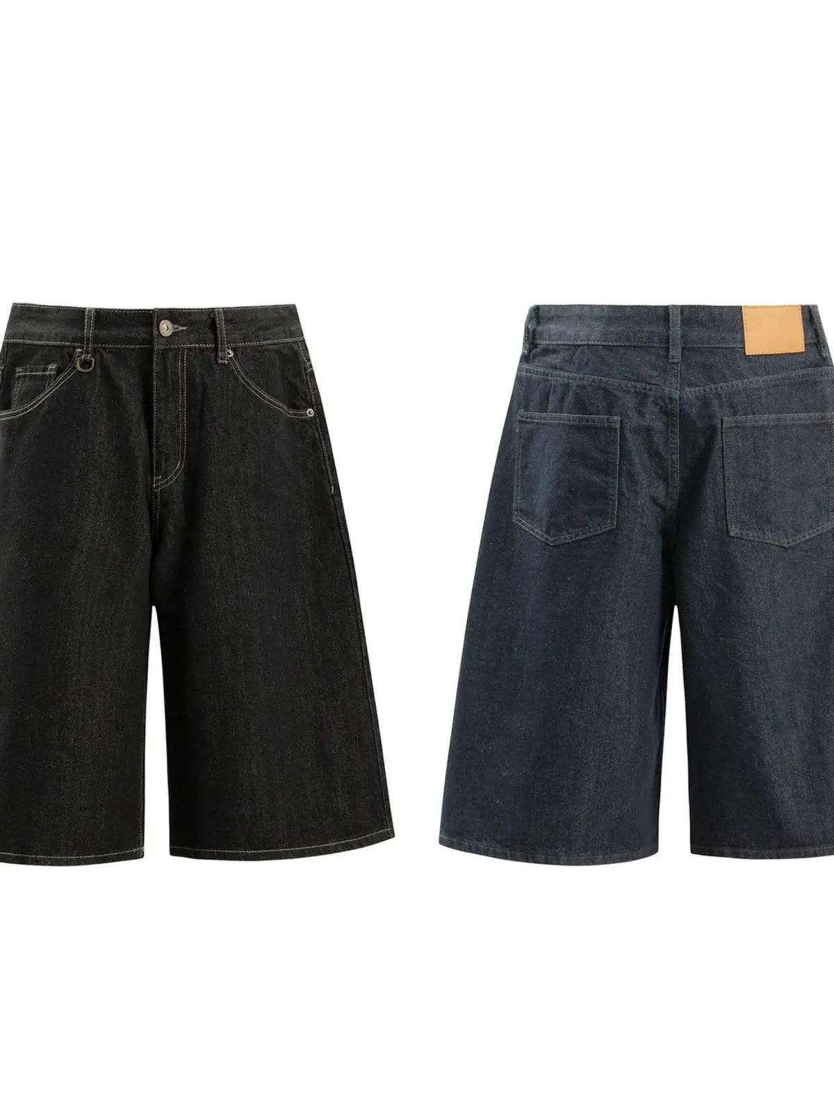 Men's denim shorts, loose fit, cotton blend, black and dark blue, two-pack