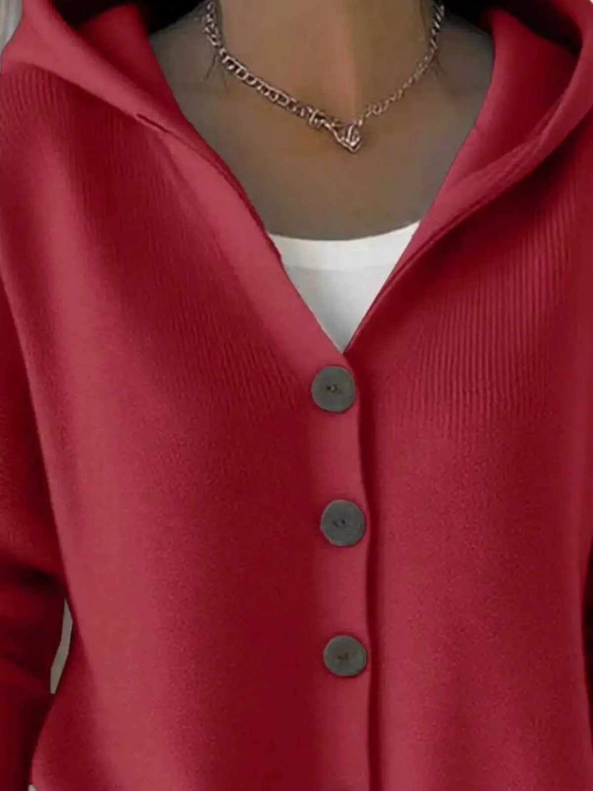 Plus Size Hooded Button Front Soft Knit Cardigan red by Trendsi