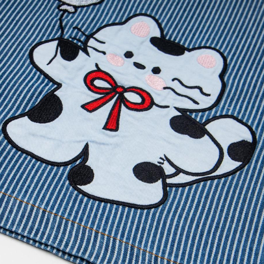 Cat Rabbit Embroidered Jeans by eprolo, light blue denim with cute bow motif