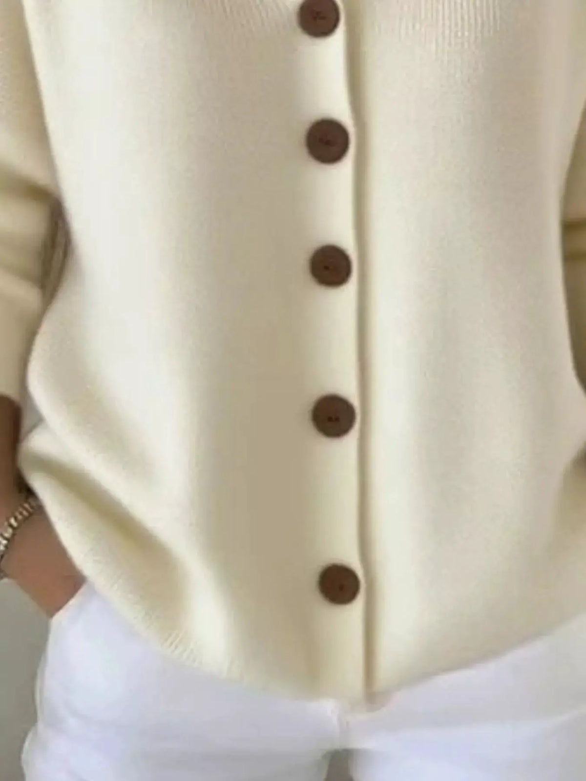 Plus size hooded button-front soft knit cardigan in cream by Trendsi