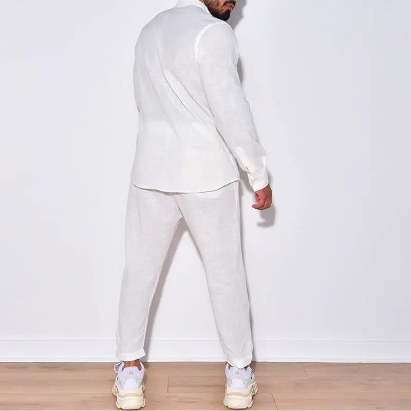 Men's white linen two-piece summer outfit with pants