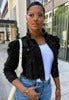 Short distressed denim jacket for women by eprolo, light-wash trucker style.
