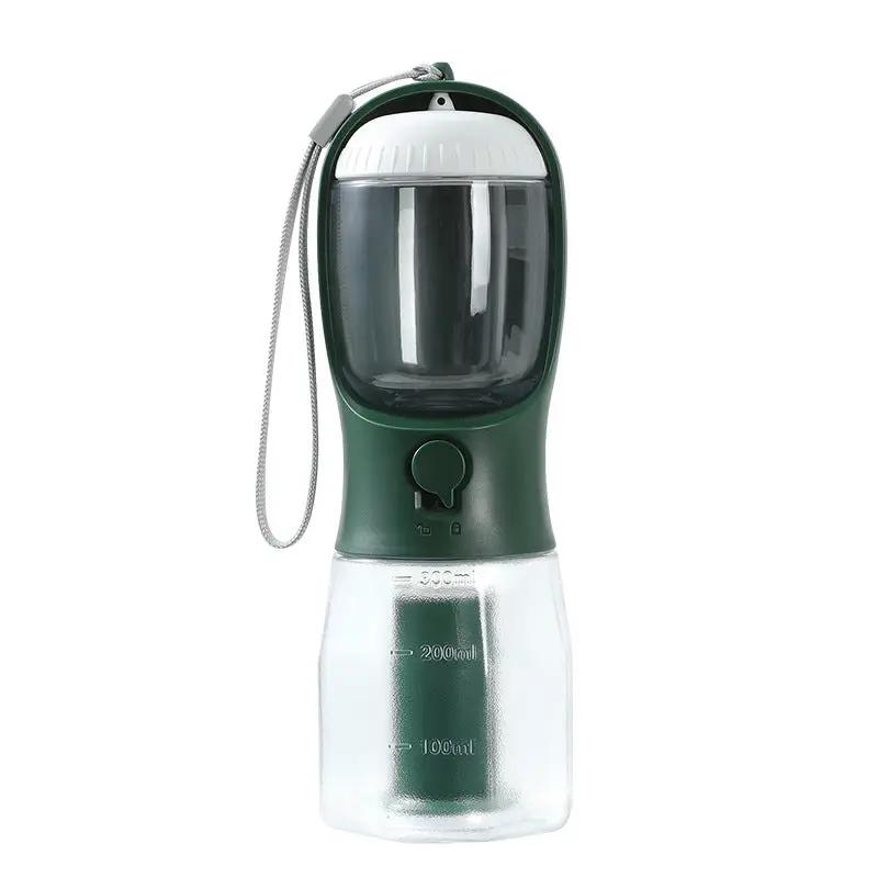 AdTec portable dog water bottle with integrated cup, green body, clear reservoir, strap included