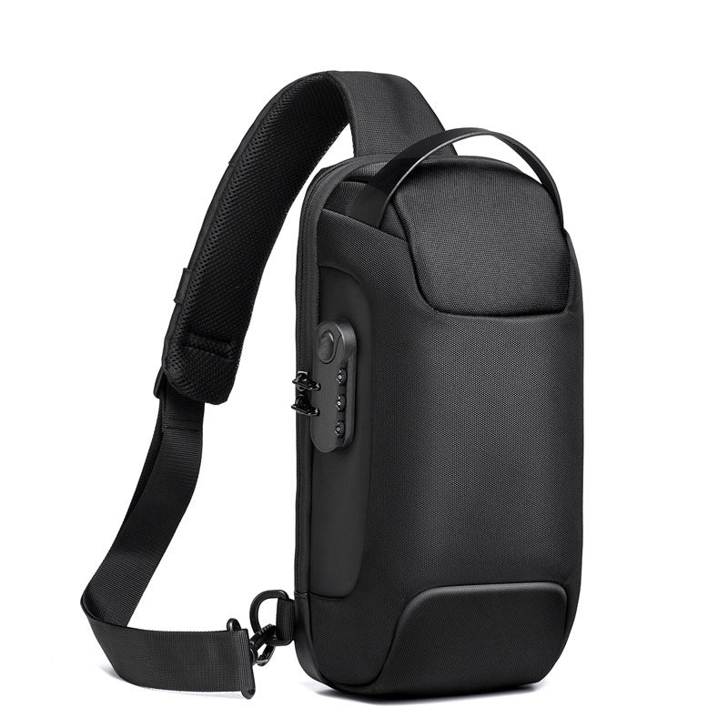 Anti Theft Oxford Chest Bag by AdTec, black with padded laptop sleeve and zip pockets