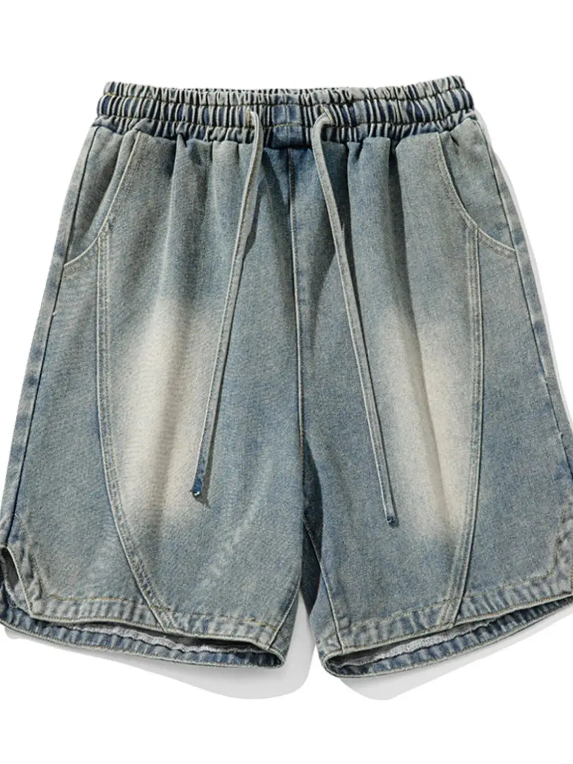 Mens plus-size cotton drawstring denim shorts, relaxed casual fit, light wash, Trendsi
