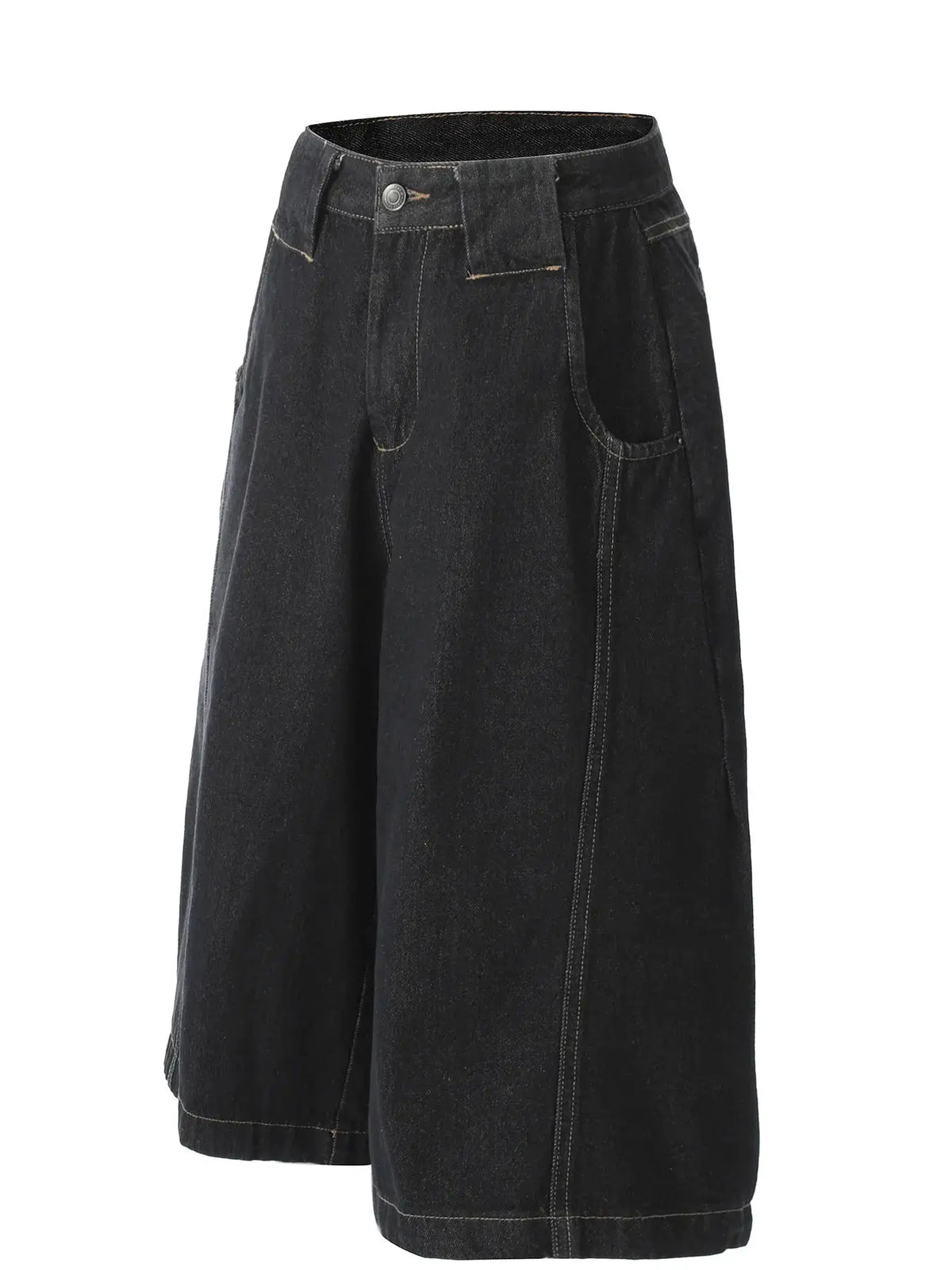 Men's wide-leg cotton-blend denim shorts, relaxed fit, dark wash with front pockets and belt loops