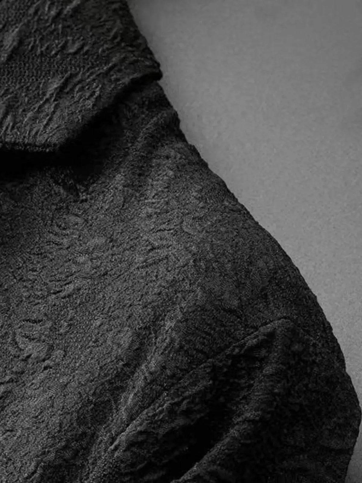 Mens Plus Size Button Up Shirt With Elastic Waist Pants Set fabric close-up; dark gray textured knit by Trendsi