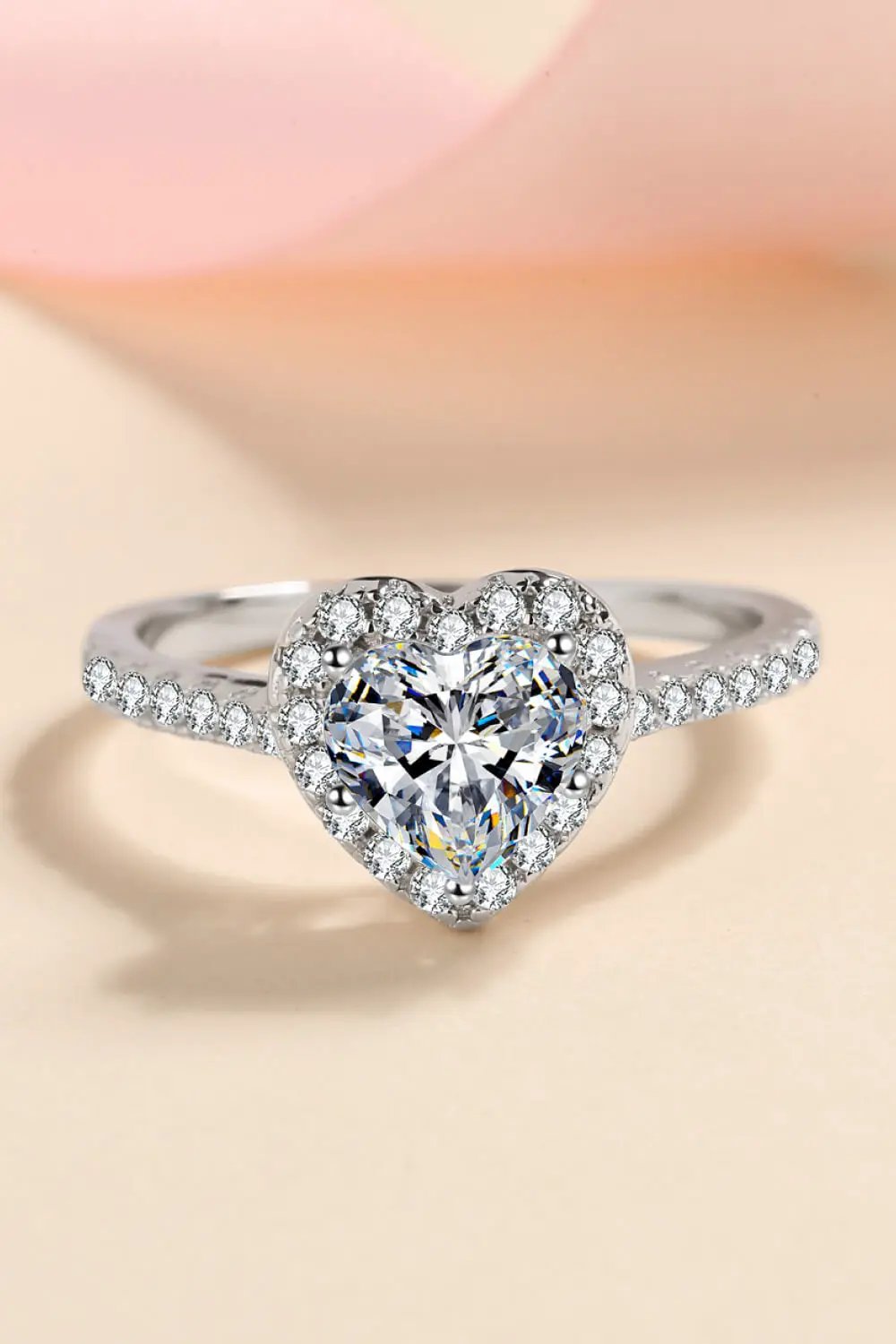 1 Carat Moissanite Heart-Shaped Ring by Trendsi, silver-tone engagement ring with pave halo