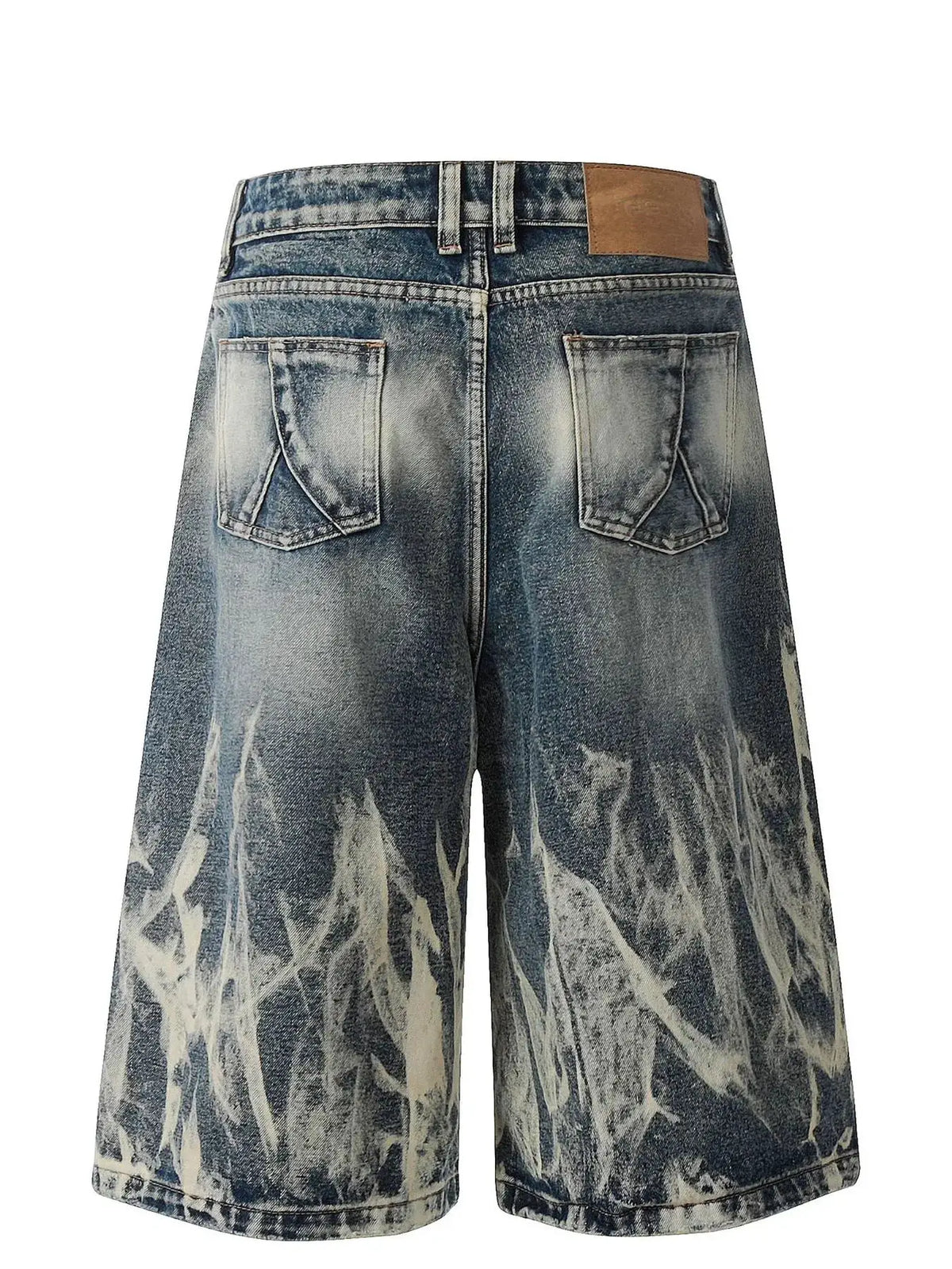 Men's acid-wash denim shorts with stretch cotton blend, blue distressed finish, back pockets, Trendsi