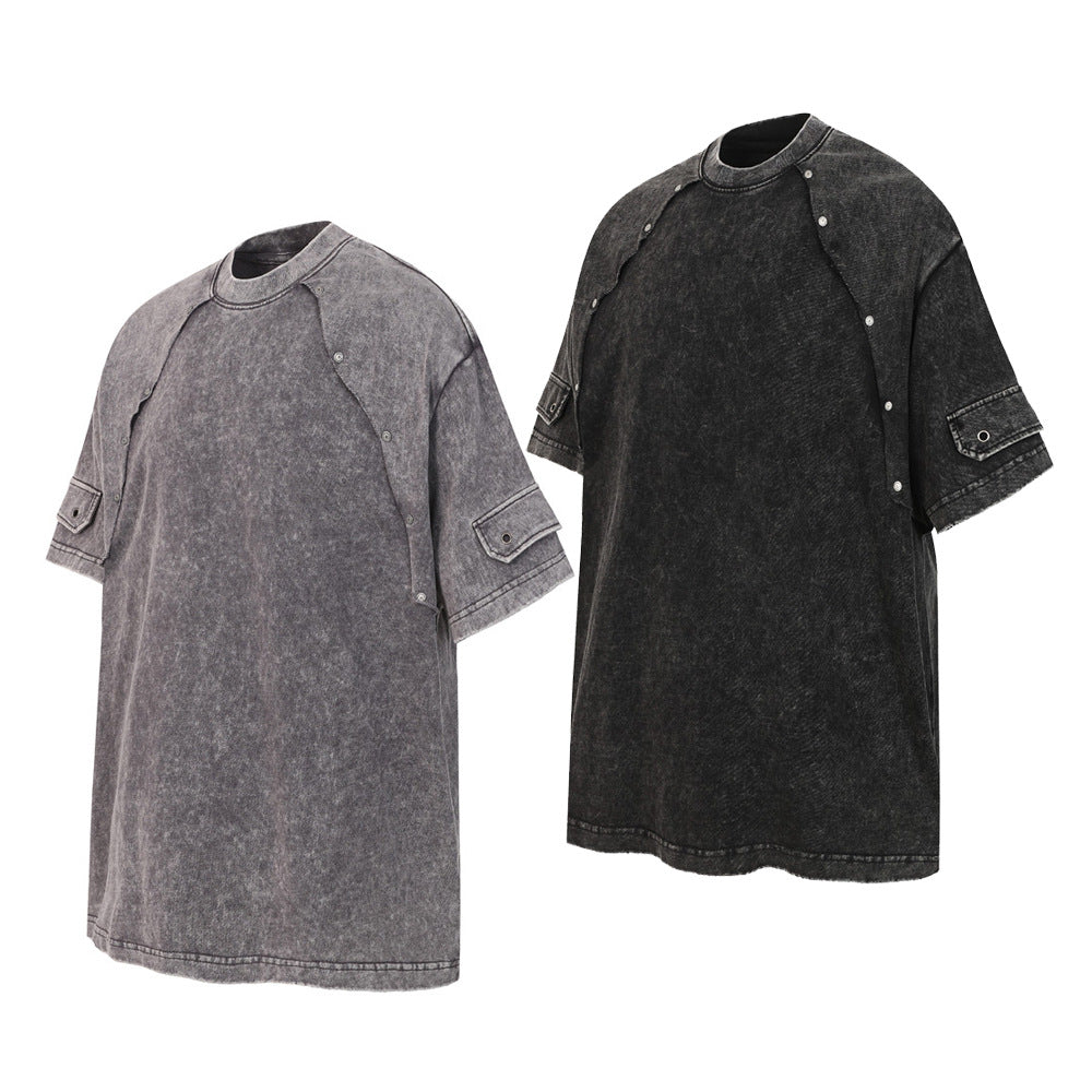 eprolo washed and worn short-sleeve T-shirt 2-pack in gray and black with acid-wash finish