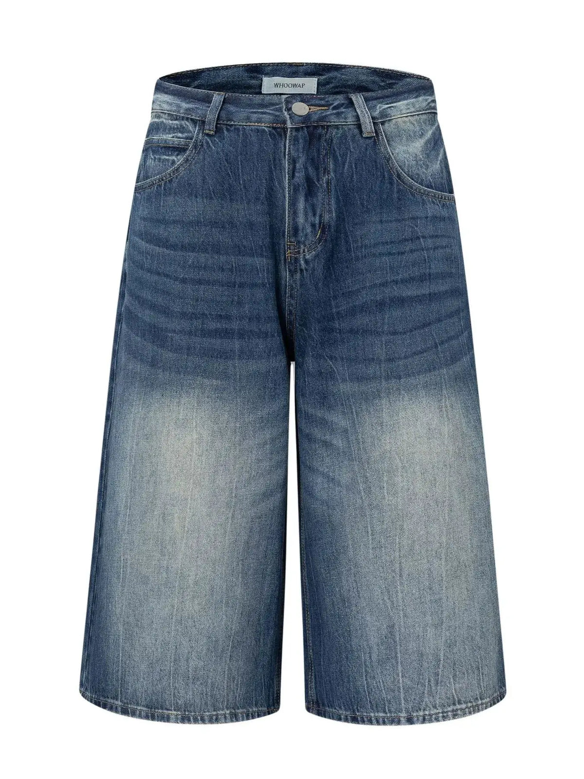 Men's washed denim Bermuda shorts, blue denim, pure cotton, relaxed fit, Trendsi.