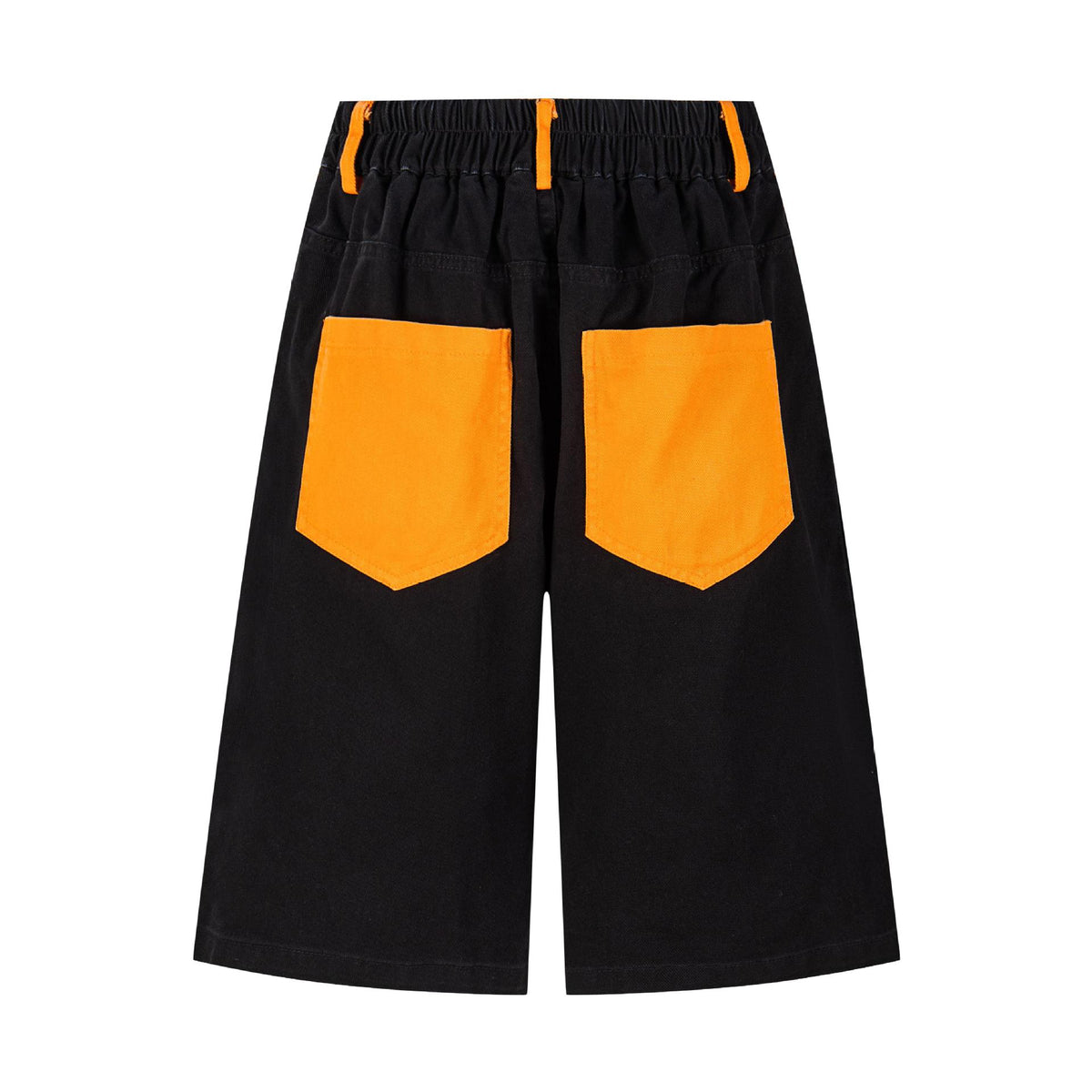 Jeans, black wide-leg denim with orange back pockets by eprolo