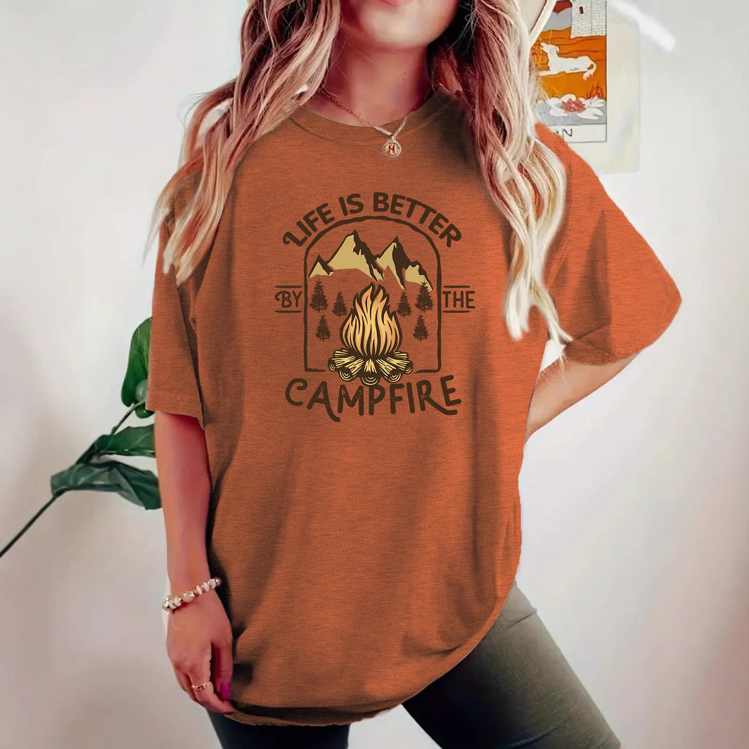 T-shirt de camping imprimé à manches courtes
