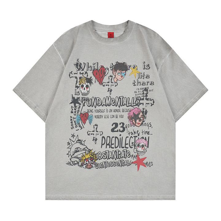 Camiseta de manga corta con estampado de esqueleto de dibujos animados