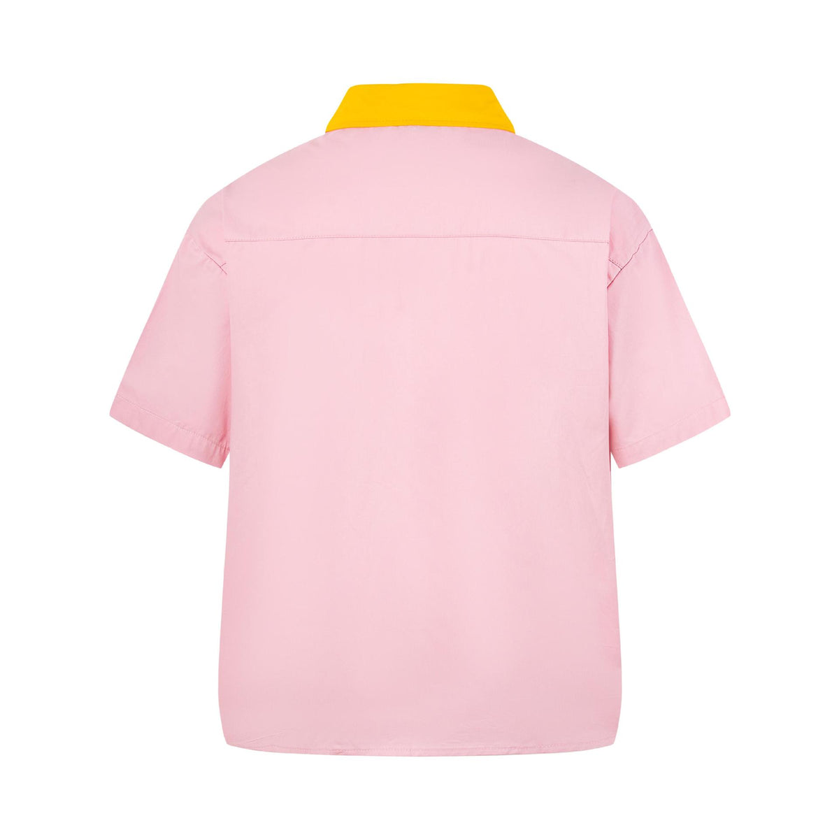 Pink short-sleeve shirt with yellow collar, girls' street-style top