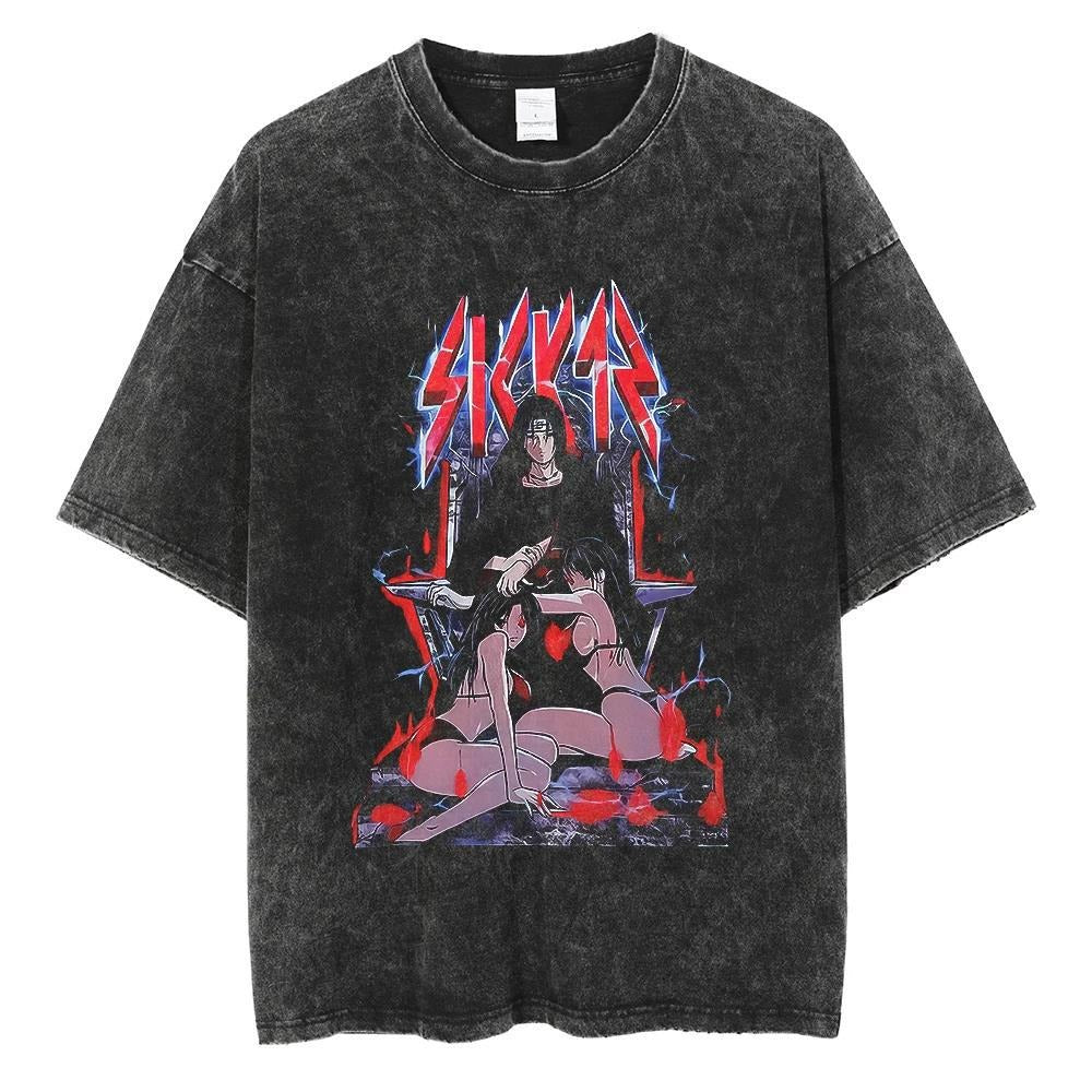 T-shirt motif anime Naruto Harajuku délavé