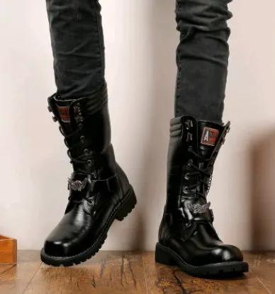 AdTec men's Martin boots, black PU upper with resilient rubber sole, pair shown.