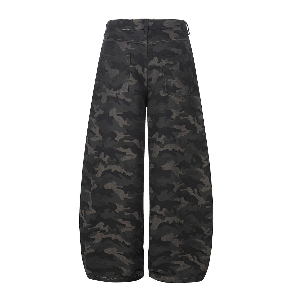 Camouflage cargo denim pants, unisex, loose wide-leg with back pockets