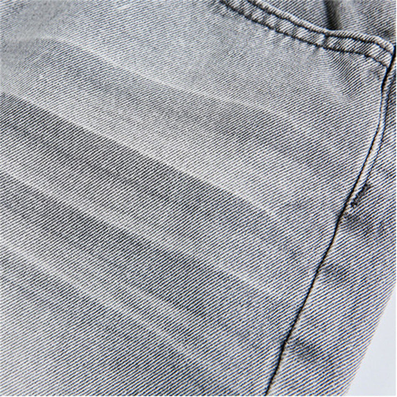 Denim cropped pants by eprolo in vintage washed blue with visible stitching