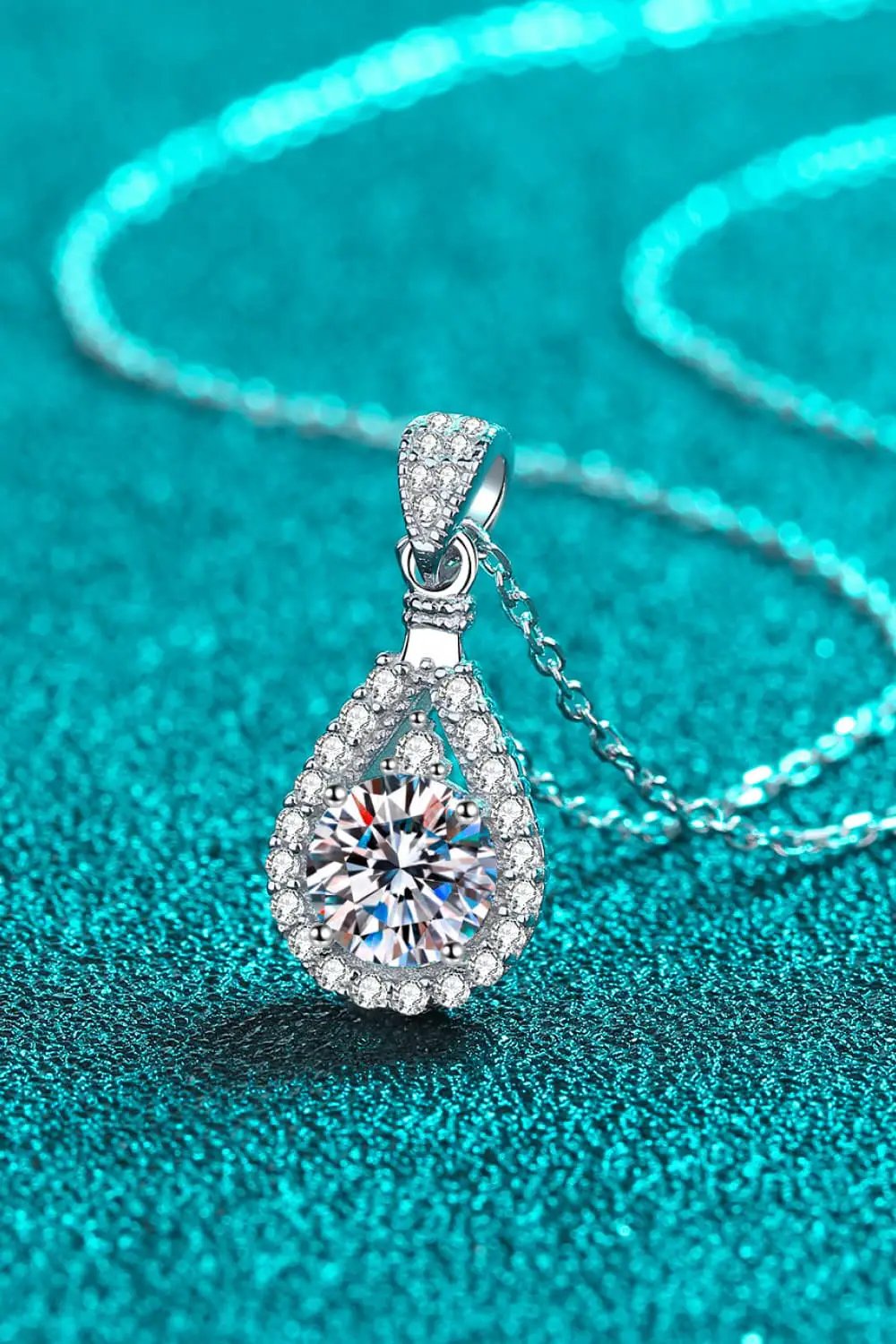 2 Carat Moissanite Teardrop Pendant on a 925 Sterling Silver Necklace with pave halo by Trendsi
