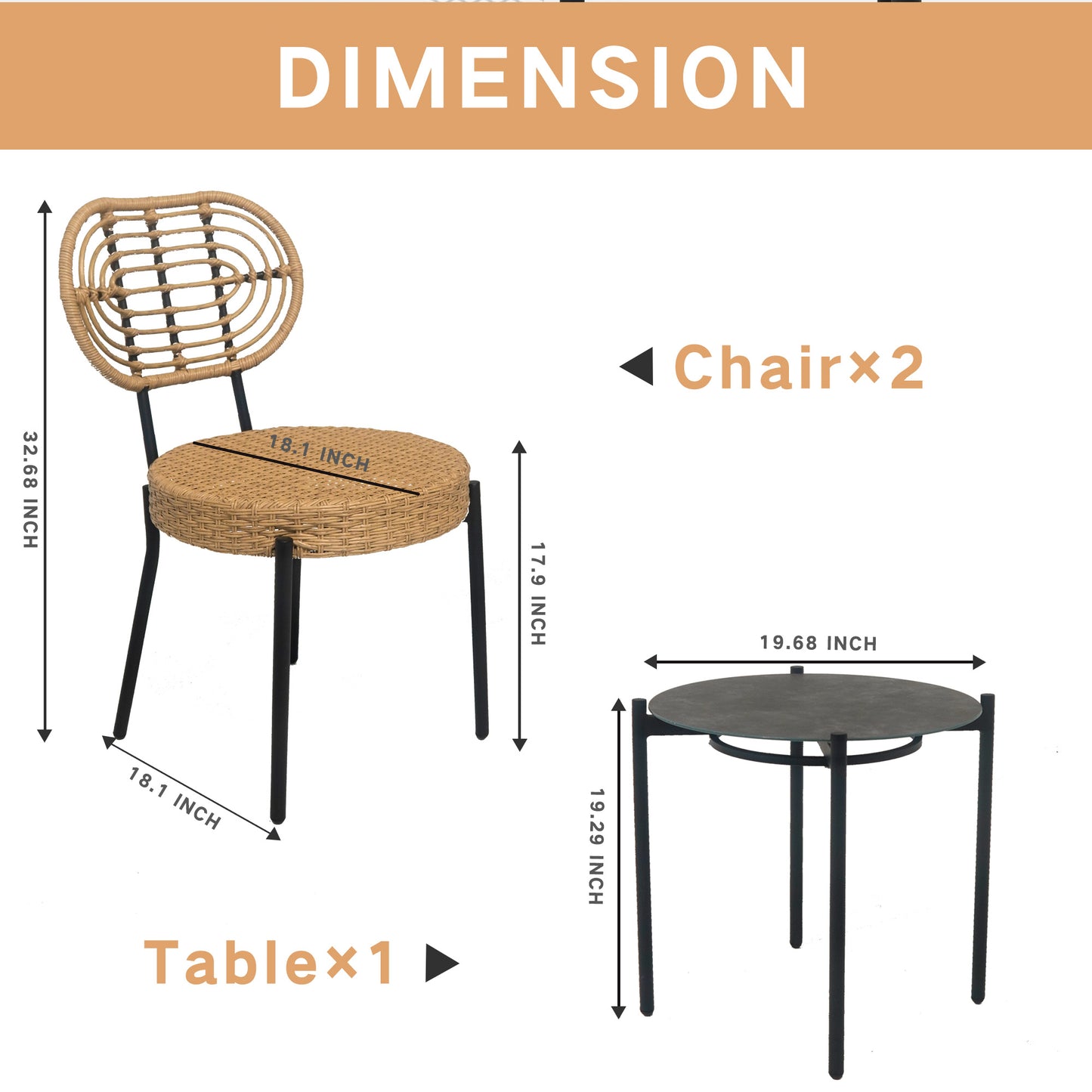 3 meubles de jardin de luxe en osier - Salon de bistrot d'extérieur avec table et chaises