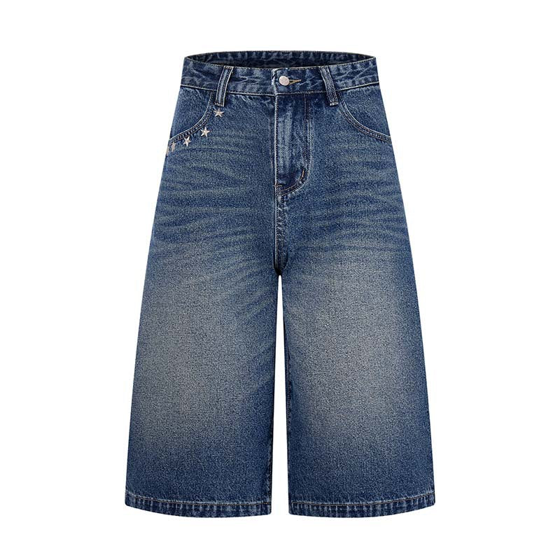 Star studded denim shorts by eprolo in blue denim with star studs