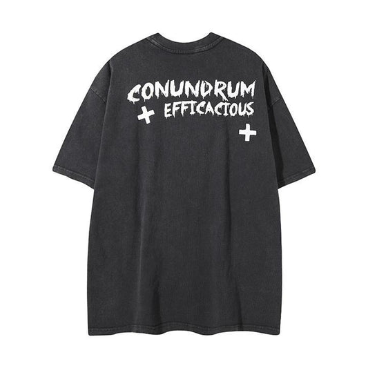 Crack grinding white wax printing blindfolded girl short sleeved shirt