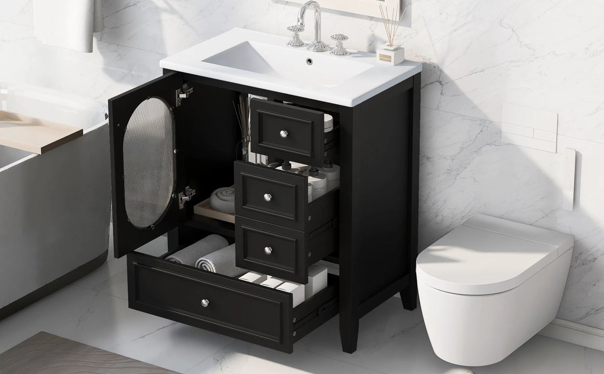 30" Bathroom Vanity with Sink, Bathroom Vanity Cabinet with Three Drawers and Door by eprolo