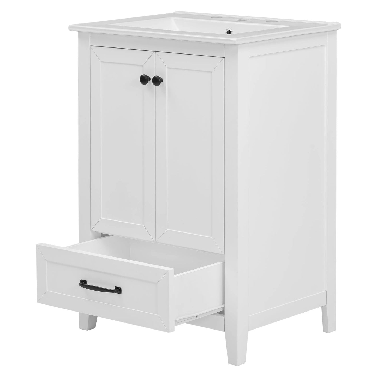 24" Bathroom Vanity with Sink, Bathroom Vanity Cabinet with One Drawer and Doors, Solid Wood and MDF, White by eprolo