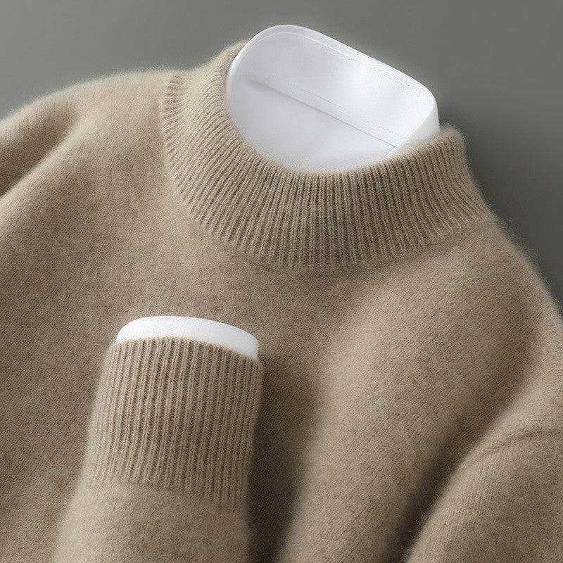 New Men's Sweater; beige knit with ribbed crew neck and cuffs.