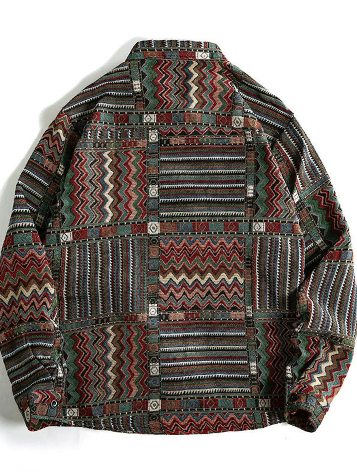 Men's Geometric Button Up Shacket by Trendsi in multicolor zigzag print