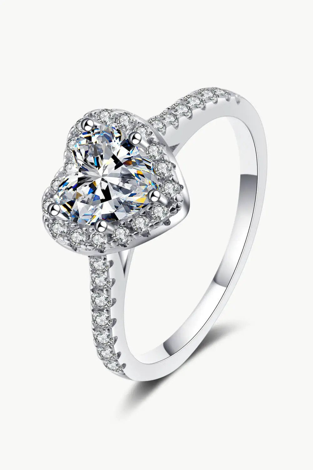 1 Carat Moissanite Heart-Shaped Ring by Trendsi, silver-tone engagement ring with pavé halo